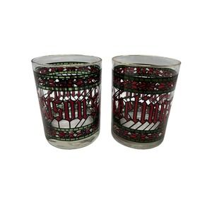 Houze "Season's Greetings" Whisky Glasses Stained-Glass Look  - Great Looking